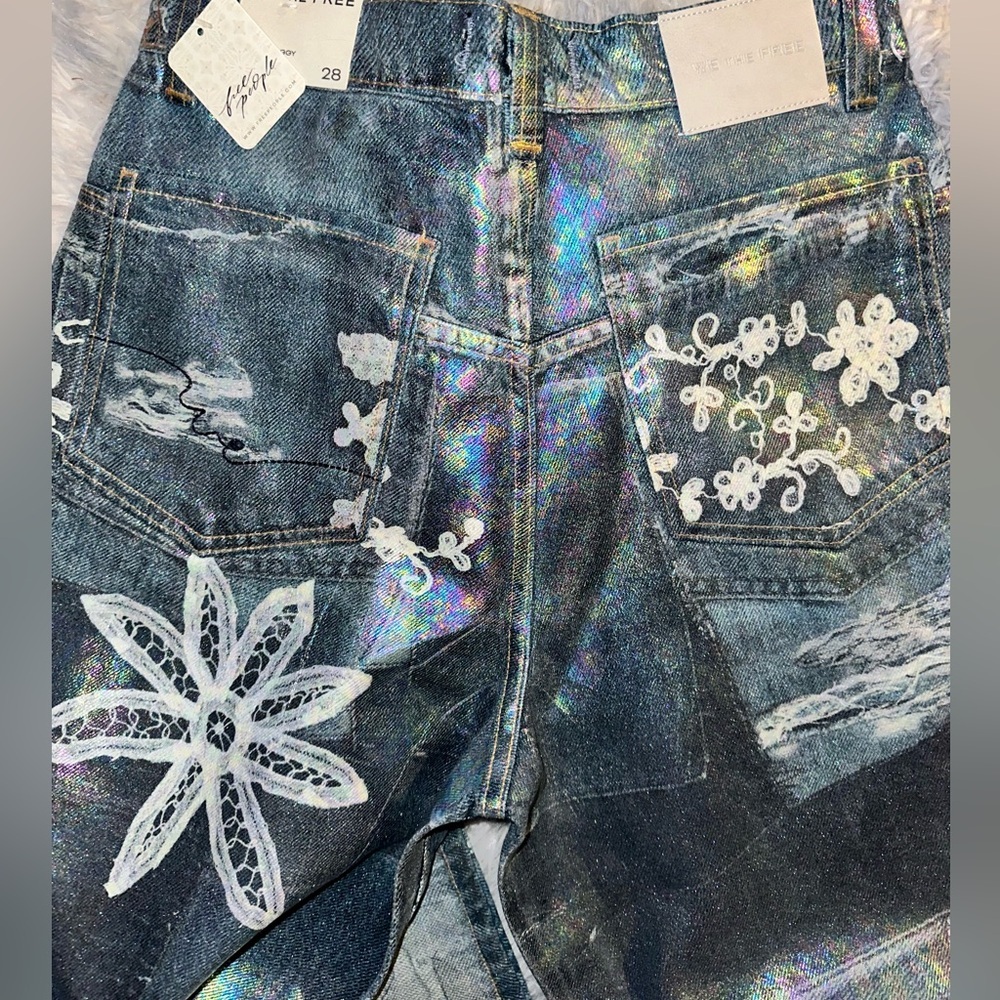 Free people tinsley printed high rise illusion jeans NWT - Picture 11 of 11